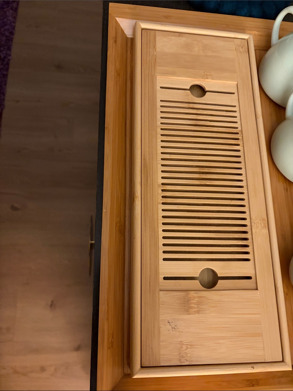 Bamboo Tea Tray with Drainage Slats - Natural Bamboo